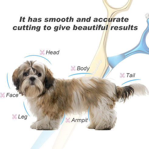 Dog Cat Scissors for Grooming, Stainless Steel Shears for Thick Coats, Matted Hair, Thinner Curved Straight Chunker