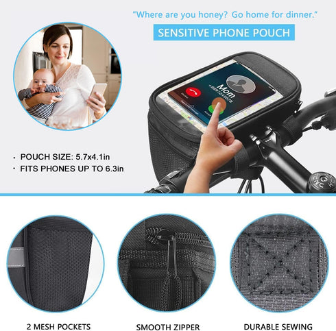 Kids Bike Basket with Phone Mount and Cooler, Toddler Bike Handlebar Bag for Girls & Boys
