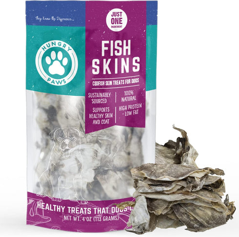 Single Ingredient Cod Fish Skins Dog Training Treats - All-Natural Savory Fish-Skin Flats for Coat and Oral Health