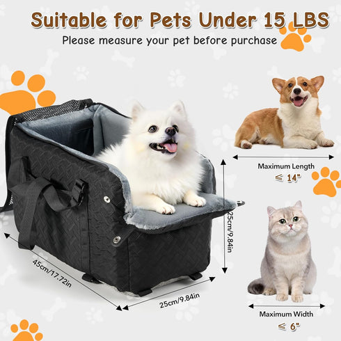15 lbs) Center Console Dog Car Seat for Small Dogs Cats (Up to - Washable, Foldable Pet Booster Seat with Safety Hooks