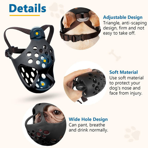 BARKLESS Short Snout Dog Muzzle, Soft Silicone Flat Faced Muzzle for French Bulldog, Shih Tzu, and Pug Grooming.