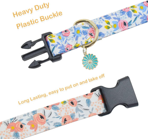 2 PCS Soft Cotton Dog Collar with Cute Flower, Adjustable for Girl Female Small Medium Large Dogs, M (13-18in), Flower-1