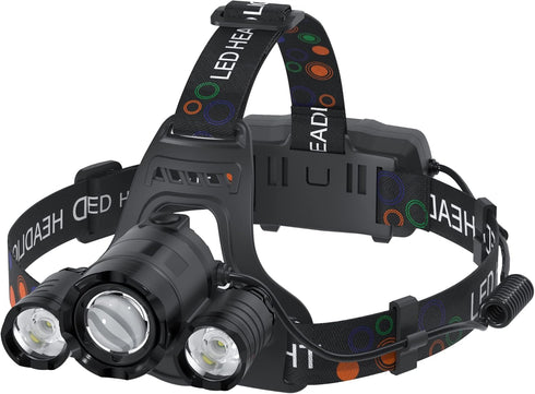 Headlamp Rechargeable 6000 Lumens Super Bright 4 Modes Head Lamp for Outdoor Camping, Hunting, Running, Waterproof