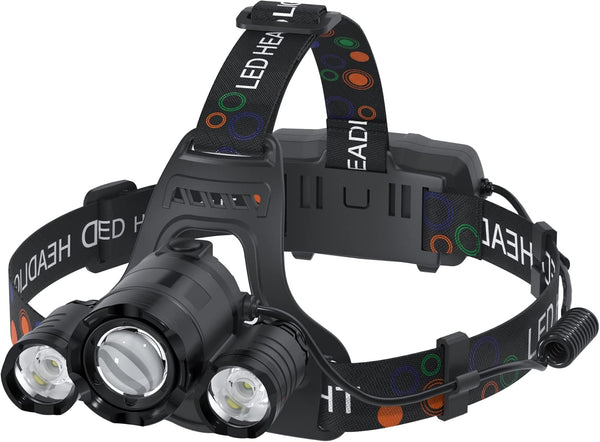 Headlamp Rechargeable 6000 Lumens Super Bright 4 Modes Head Lamp for Outdoor Camping, Hunting, Running, Waterproof