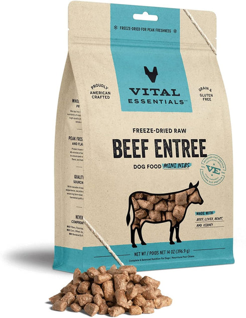 Vital Essentials Beef Mini Nibs Entree, Freeze Dried Raw Dog Food, 14 oz