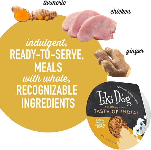 Tiki Dog Taste of The World, Dog Wet Food, Whole Foods, India! Chicken Masala, 3 oz Cup