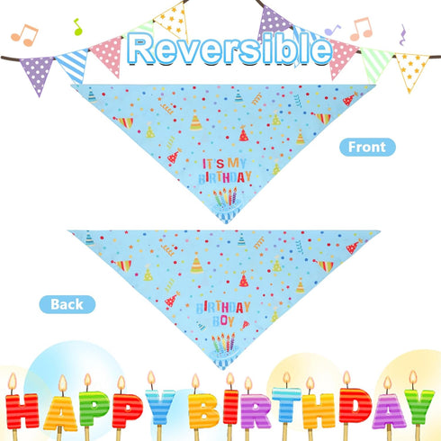 Agroon 1PCS, Dog Birthday Bandana Blue Party Supplies XLarge Durable Triangle Reversible Scarf Bibs Handkerchief