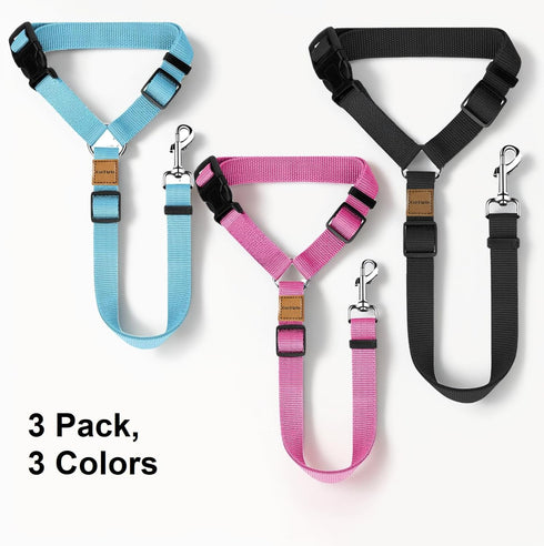 CuoiArte 3 Pack Dog Seat Belt for Car, Car Headrest Restraint Adjustable Nylon Fabric, Dog Restraints Vehicle Seatbelts