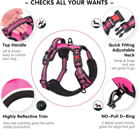 PoyPet No Pull Dog Harness, Reflective Adjustable No Choke Vest with Front & Back Leash Attachments for Small Medium