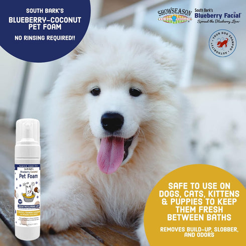 Showseason Blueberry-Coconut Pet Face Foam Cleanser for Dogs and Cats, 8.5 oz | Biodegradable, Non-Toxic, Easy Cleaning