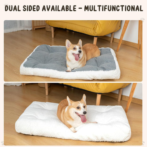 KROSER Deluxe Dog Crate Bed, Soft Machine Washable Pet Cage Pad Mattress, Reversible for Small to Jumbo Dogs, White