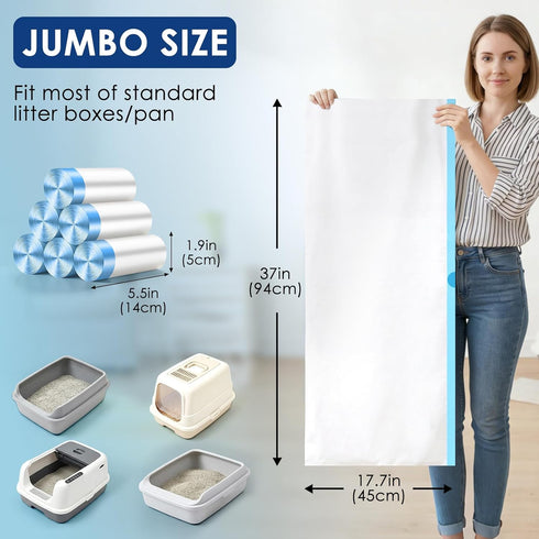 Vomktvcsr 60 Pack 2 37"x17.7"XL Jumbo Cat Litter Bags - Mil Thick Heavy Duty Leakproof Litter Box Liners, Size