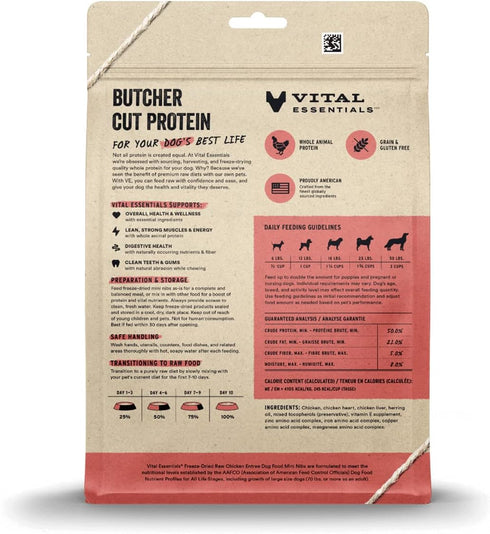 Vital Essentials Freeze Dried Raw Dog Food, Chicken Mini Nibs Entree, 14 oz