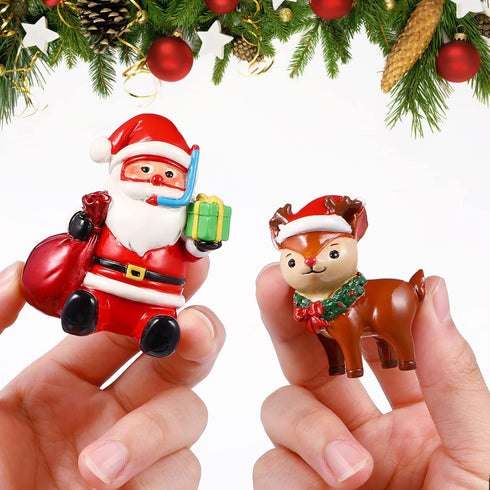 Christmas Aquarium Decoration, 2pcs Santa Claus Reindeer Figurines Resin Ornament for Holiday Fish Tank