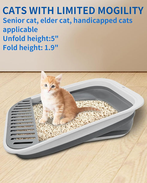 17.7"13.4" BNOSDM Collapsible Small Cat Litter Box for Kittens Open Potty Pan Foldable Cat Toilet with Scoop Senior