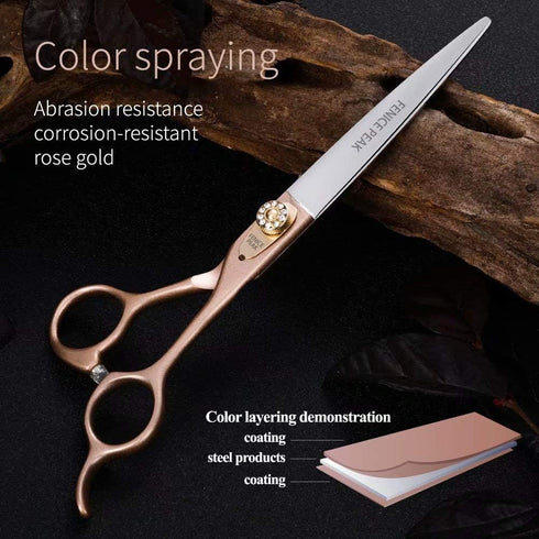 Fenice Peak 7'' Dog Straight Scissors for Grooming, 440C Stainless Steel Rose Gold Professional Pet Trimming Shears