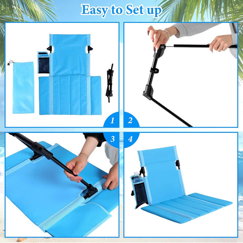 esgwork 2 Pack Portable Poolside Chairs, Foldable Legless Beach Chairs for Adults with Cup Pocket, Lightweight Ground