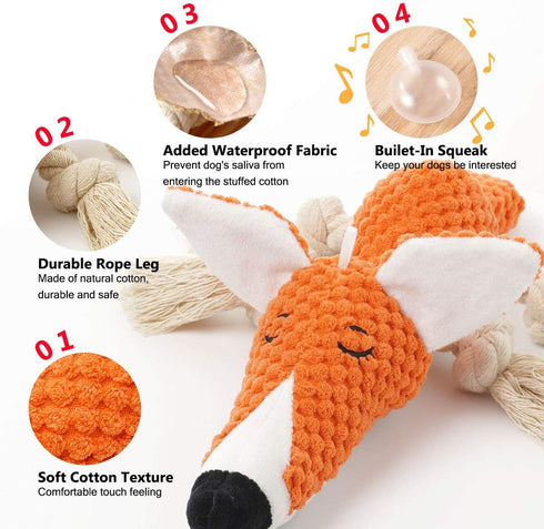 Large Dog Toys, Cute Squeaky Plush Stuffed Animal Chew Toys for Small, Medium, Large Breed (Orange Fox)