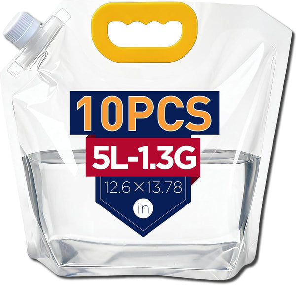 10 Pack 1.3 Gallon Collapsible Water Container Bag, Freezable Plastic Water Storage