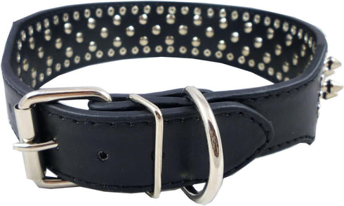 Dogs Kingdom Faux Leather Spiked Studded Dog Collar, Pitbull, Boxer, Black, L