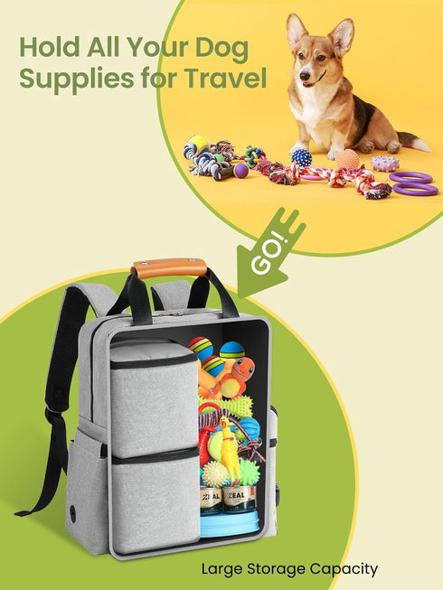 Set: 25L Backpack 2 2 1 Dog Travel Bag All-in-One DELOMO Airline Approved Dog Travel with Food Containers + Collapsible