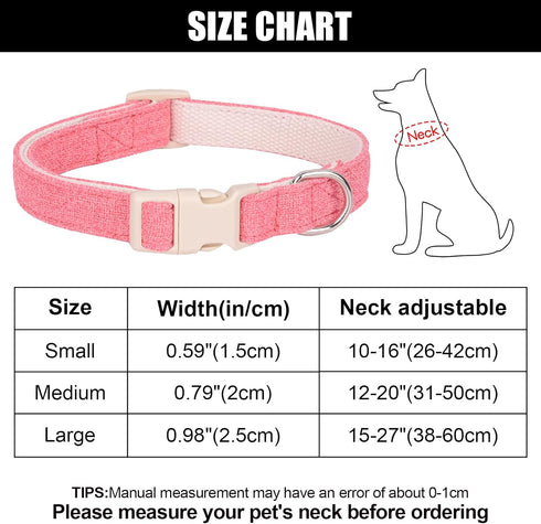 Cotton Hemp Dog Collar with Leash, Soft Adjustable Heavy Duty for Small Medium Large Dogs