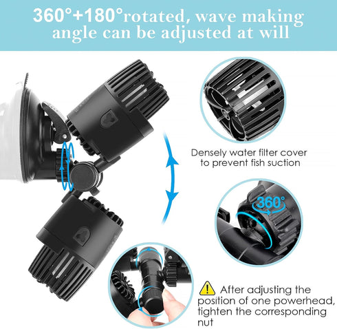 AQQA Aquarium Wave Maker, 8W/12W/20W/25W Suction Cup Double Powerhead Pump for Freshwater & Saltwater