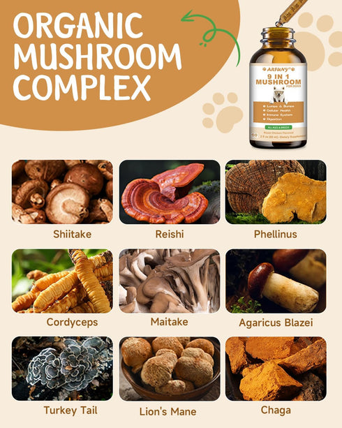9 1 Immune in Mushroom Supplement for Dogs - Turkey Tail Mushroom for Dogs - Dog Lumps and Bumps Treatment - Digestive
