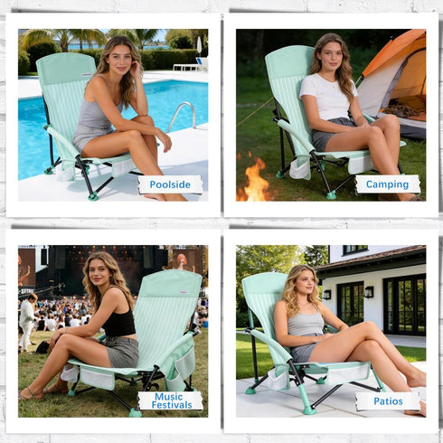 Backpack SUNNYFEEL Portable Low Beach Chair - Lightweight High Back Beach Chair with Cup Holder, Folding Sand Chair