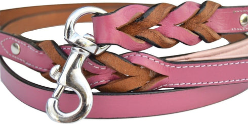 Luxury Raspberry Pink Leather Dog Leash, 4 Feet X 1/2 Inch Wide, Made with Genuine Leather