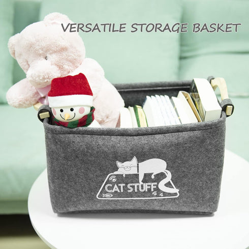 Vumdua Cat Toy Box, Cat Toy Storage Basket with Handles, Felt Pet Toy Basket Pet Supplies Storage Bin, Perfect
