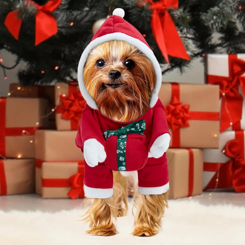 NACOCO Christmas Dog Hoodie Costume - Funny Santa Outfit, Winter Warm Coat for Medium Dogs, Party Accessories (XL)