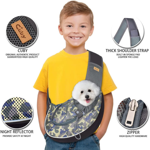 Cuby Pet Dog Sling Carrier for Small Dogs Cats, Breathable Mesh Travel Safe Sling Bag Carrier for Dogs Cats Puppy (L,