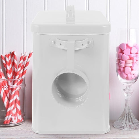 Uonlytech Metal Food Storage Bucket for Kitchen and Pet Supplies White Iron Airtight Dry Food Organizer for Laundry