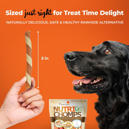 NutriChomps Dog Chews, 5-inch Twists, Rawhide-Free Treats, 12 Count, Real Chicken, Peanut Butter, Milk flavors