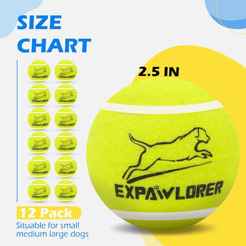 EXPAWLORER Tennis Toys for Dogs, 2.5 Inch Dog Toy Tennis Balls with Squeaker, 12 Pack Interactive Squeaky Dog Balls for aggressive chewers,Perfect Pet Toy for Small, Medium + Large Dogs