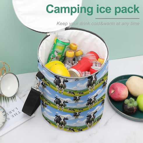 SEBNATAL Insulated Cooler Bag for Camping, Reusable Round Thermal Lunch Bag, Keep Drinks Cold and Food Warm
