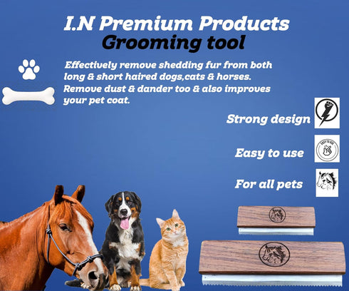 Original Deshedding Grooming Tools for Horse, Cats & Dogs, Ergonomic Wooden Handle Professional Brush, Remove 95% of