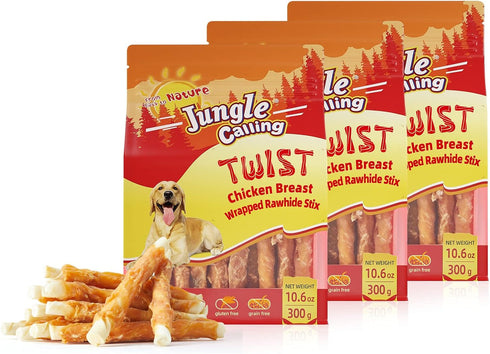 Jungle Calling Chicken Wrapped Rawhide Dog Treats, 2 lbs (3 Packs) - Chews for Small, Medium & Large Dogs