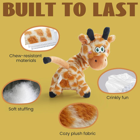 Nocciola Twistable Giraffe Dog Toy, Stuffed Plush Toy for Small Medium Breeds, Interactive Tug of War Toy