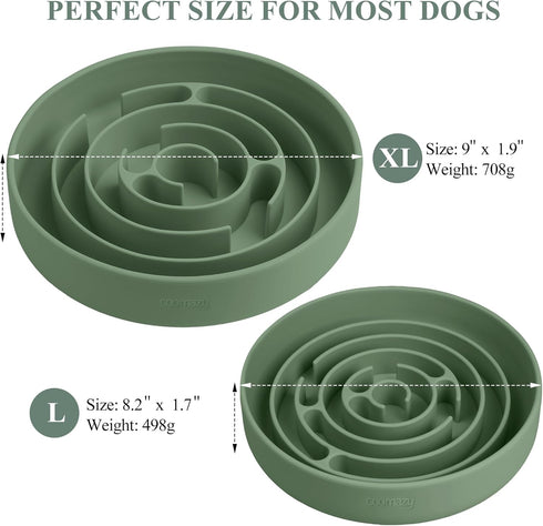 Coomazy Slow Feeder Dog Bowls, Silicone Dog Bowl with Suction Cups, Slow Feeder & Non-Slip Design, Boredom and Anxiety Reducer, Suitable for All Breed Dogs, Avocado Green