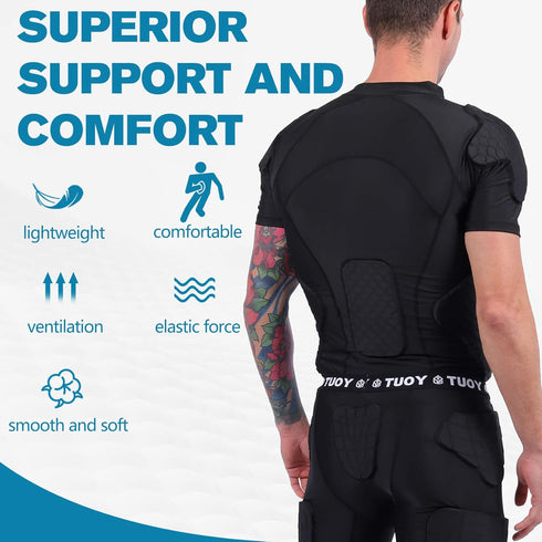 TUOY New Football Rib Chest Protector Shirt | Padded Compression Shirts with 6 Pads, Adult Sizes