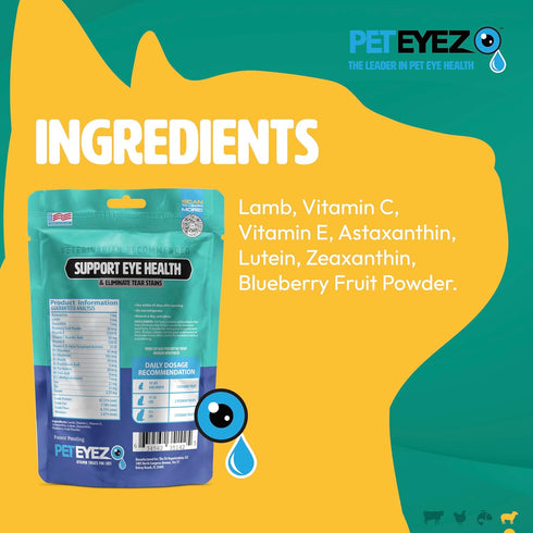 Pet Eyez Vitamin Treats for Cats - Tear Stain Remover - Eye Health Support - Reduces Itching & Allergies - Lamb Flavor - 1oz