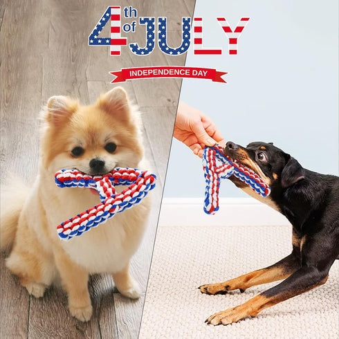 Vehomy 4th of July Dog Toys, USA Shape Chewing Toys, Cotton Rope Toys for Small Medium Dogs, Patriotic Interactive Toy