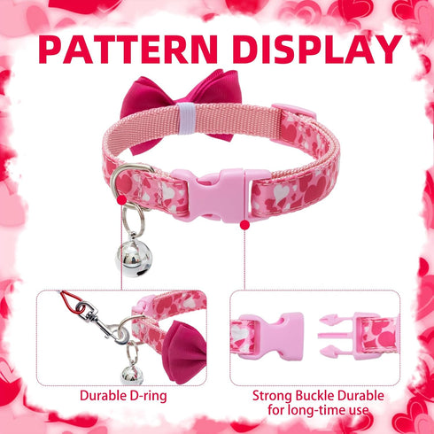 PUPTECK Bowtie Dog Collar with Bell, 2 Packs Adjustable Cute Puppy Collar, Sweet Gift for Small Dogs 11.8-15.7 in