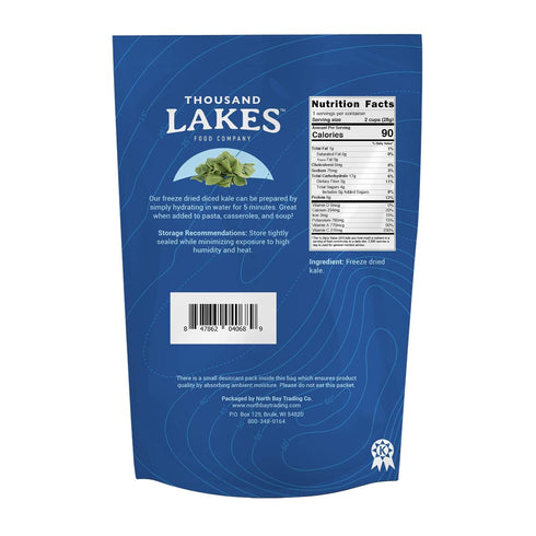 Thousand Lakes Freeze Dried Vegetables - Diced Kale 2-pack, 100% Kale Flakes, No Salt Added