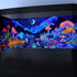 48X20IN Blacklight Mushroom Flower Aquarium Background, UV Moonlight Mountain Forest Landscape with Tape