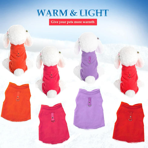 4 Pieces Fabric Dog Sweater with Leash Ring, Winter Fleece Vest for Small Dogs, Cat Chihuahua (Red, Orange, Rose,