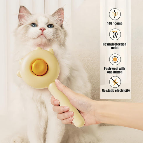 Pet Grooming Brush for Cats and Dogs,Cat Accessories Kit Cat Brush With Release Button&Professional Cat Nail Clipper For Pet Hair Cleaner And Claw Care (Yellow brush)