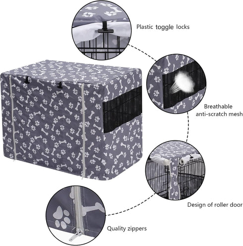 Pethiy Durable Polyester Dog Crate Cover - Universal Fit for Most 24 Inch Wire Dog Crates - Cover Only - Sky Gray